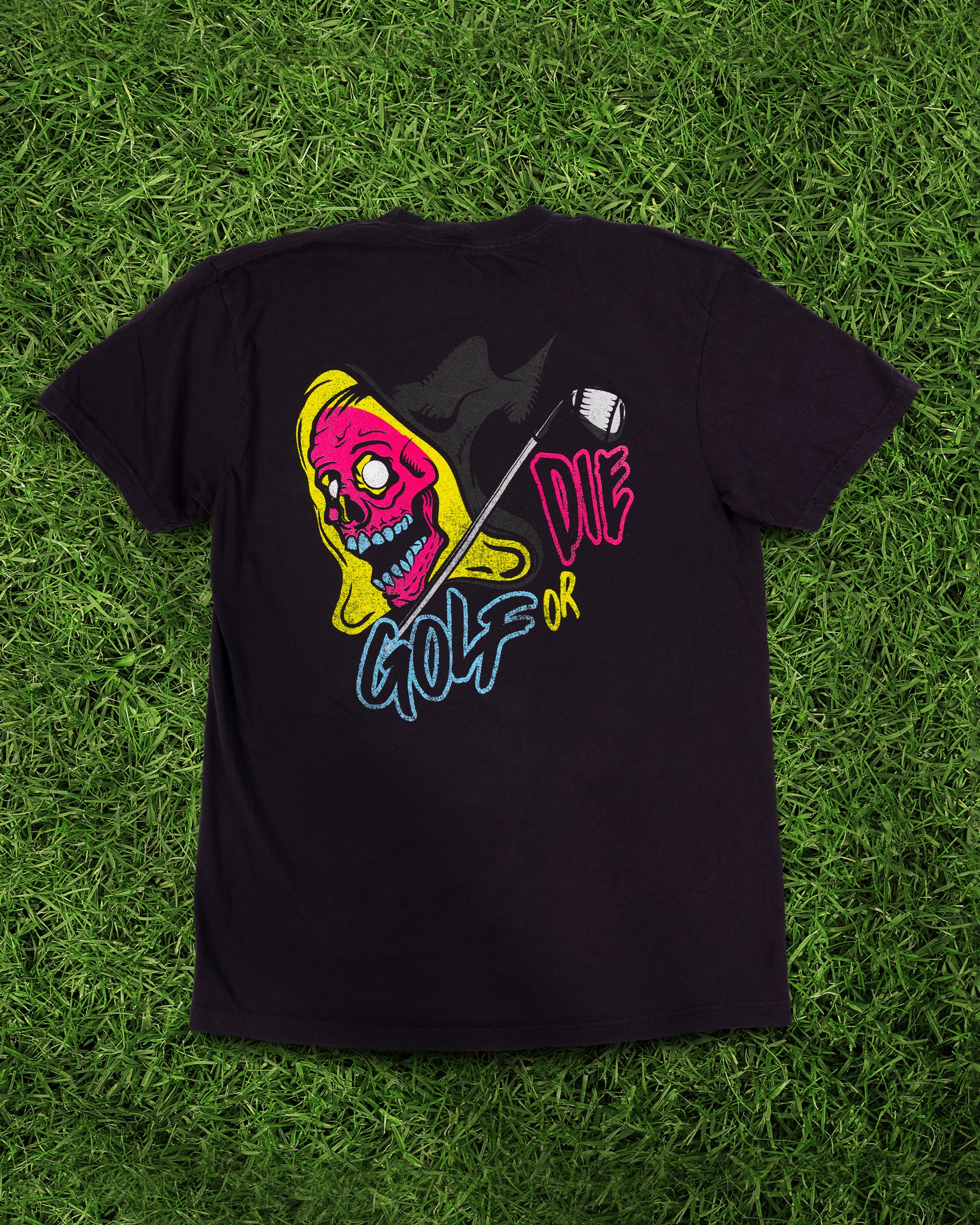 Golf or Die neon Grim Reaper golf graphic T-shirt