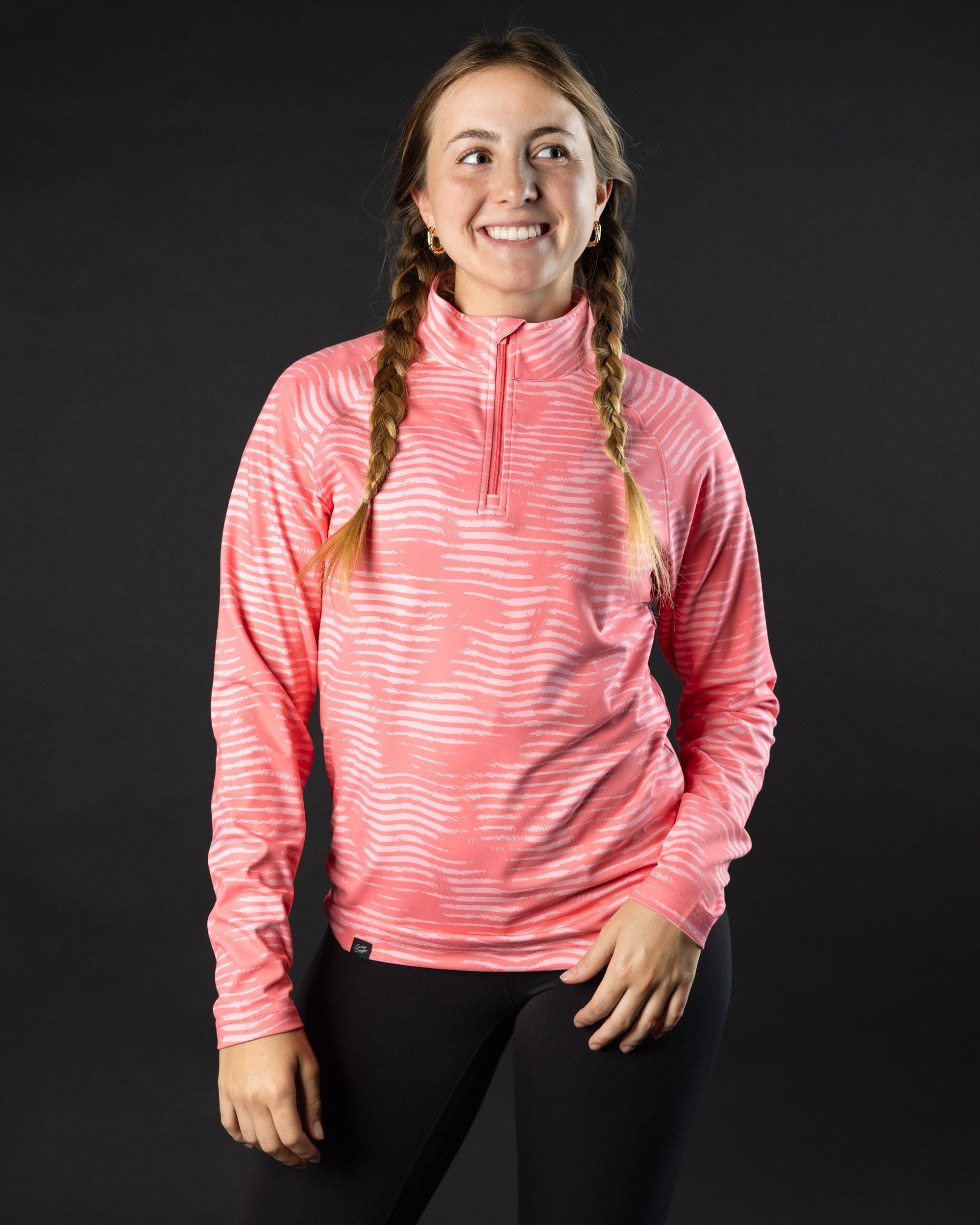 Peak salmon pink women's golf Q-zip or "quarterzip" jacket | Sunday Swagger