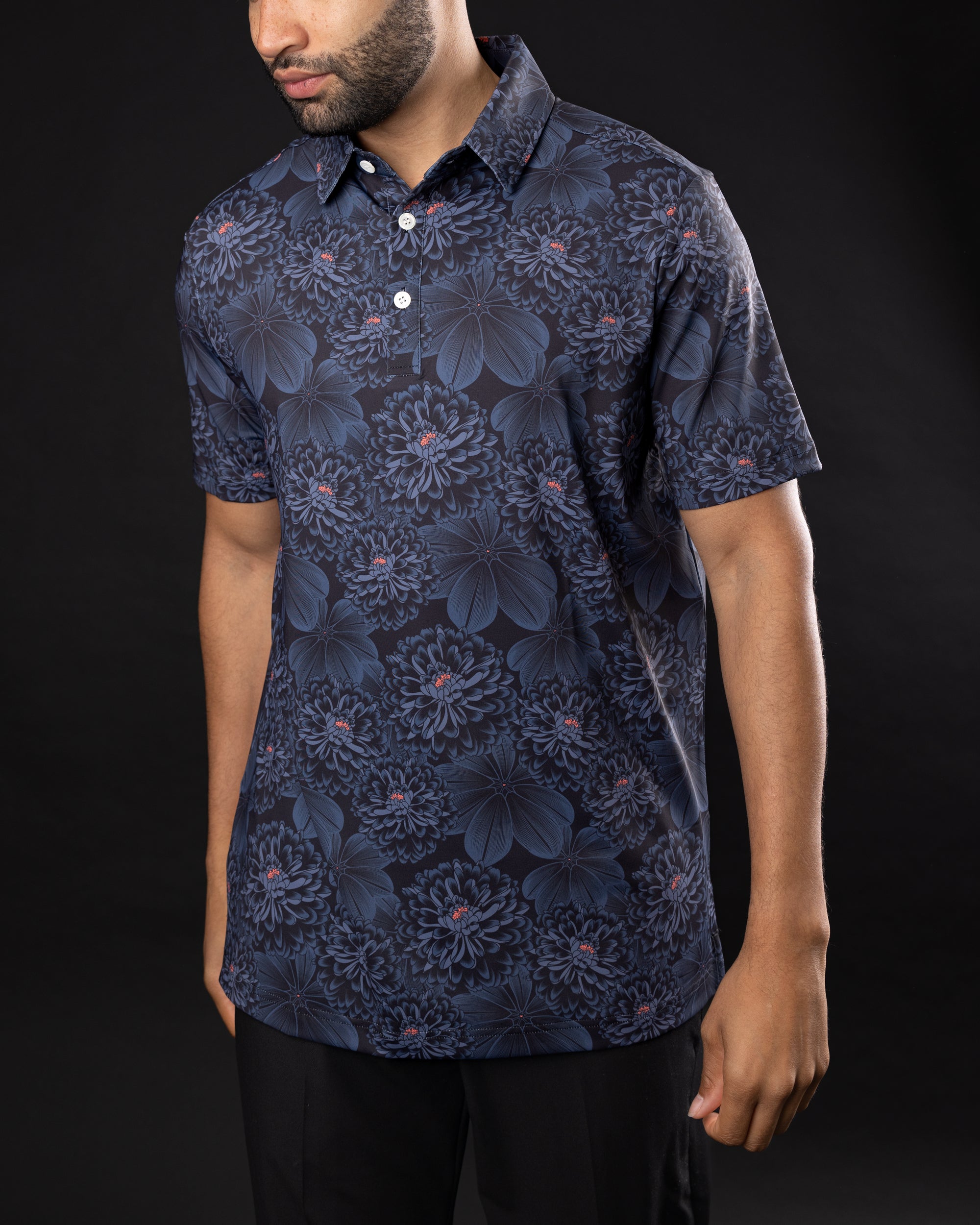 Midnight dark floral golf polo