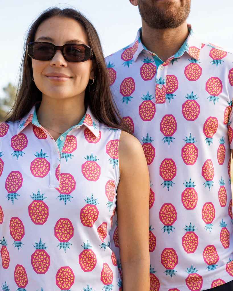 PINK PINEAPPLE  Hawaiian Golf ポロシャツ Pineapple Punch His & Hers Matching Polo Bundle – Sunday Swagger