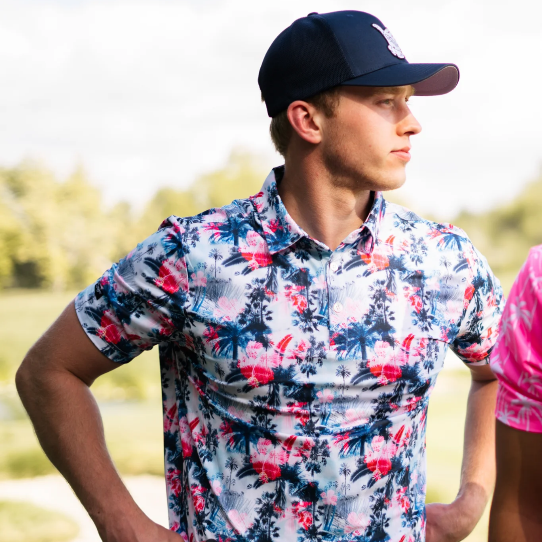 Aloha print top polo shirts