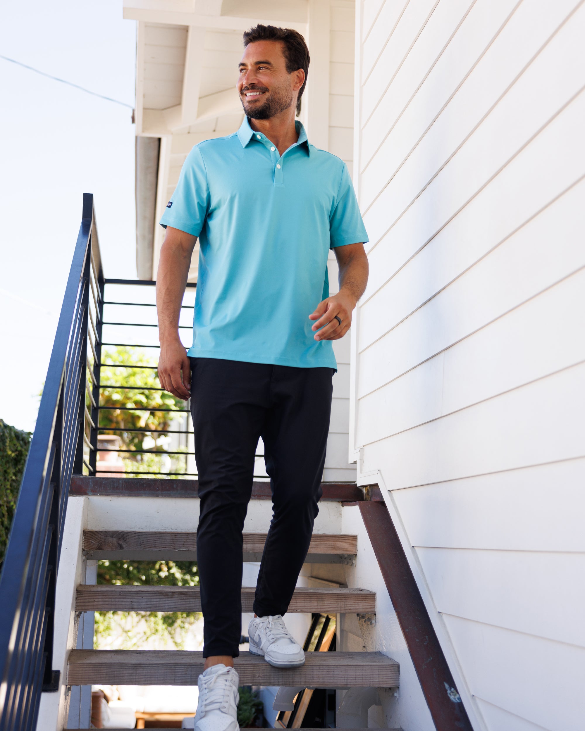 Outfit Aqua Blue Sweatshirt Blue Polo Outfit Men Weekday Polo Aqua