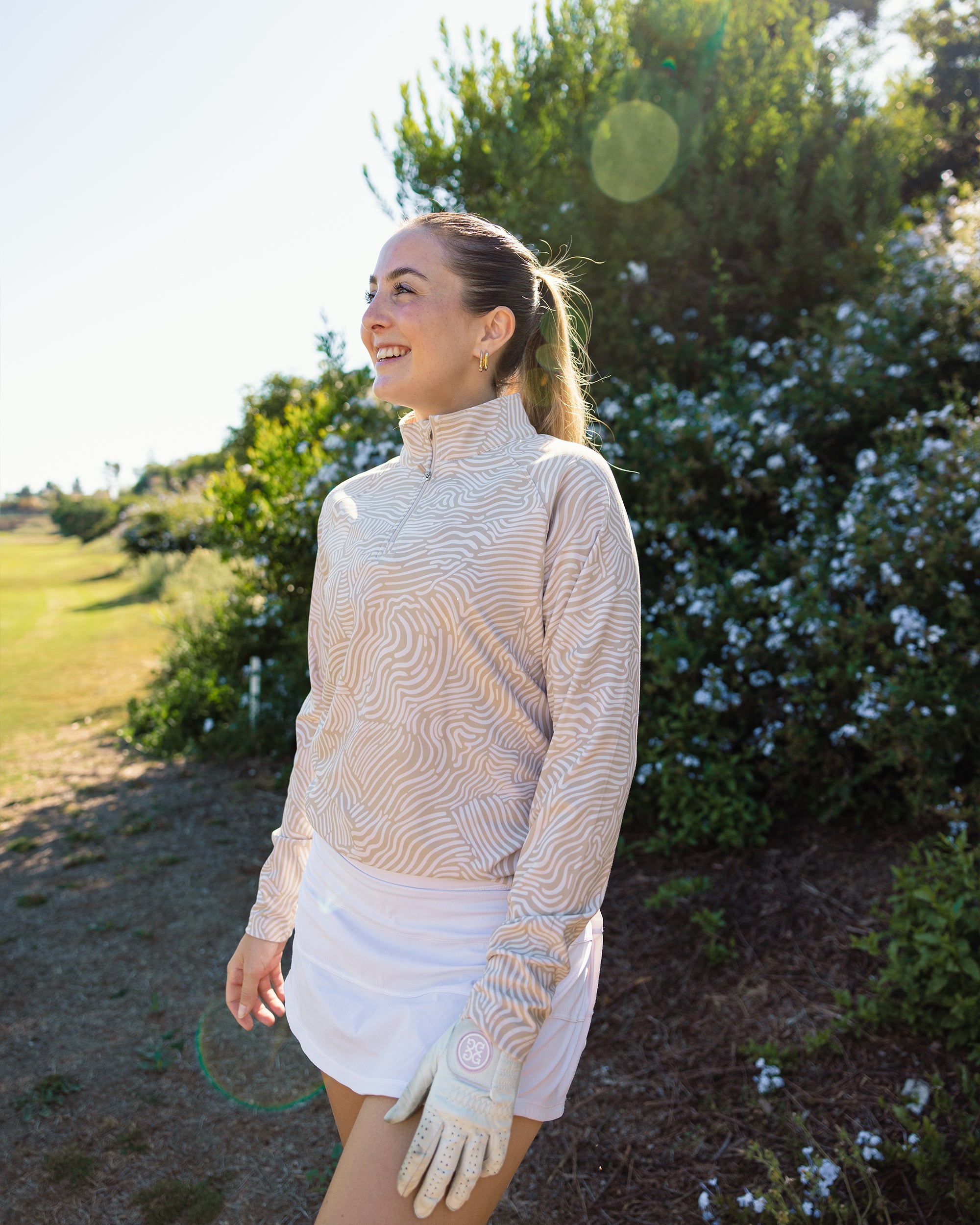 Latte cream women's golf quarterzip outerwear | Sunday Swagger