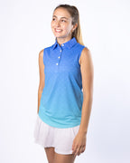Palmera palm tree blue gradient womens golf polo | Sunday Swagger