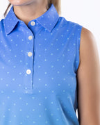 Palmera palm tree blue gradient womens golf polo | Sunday Swagger