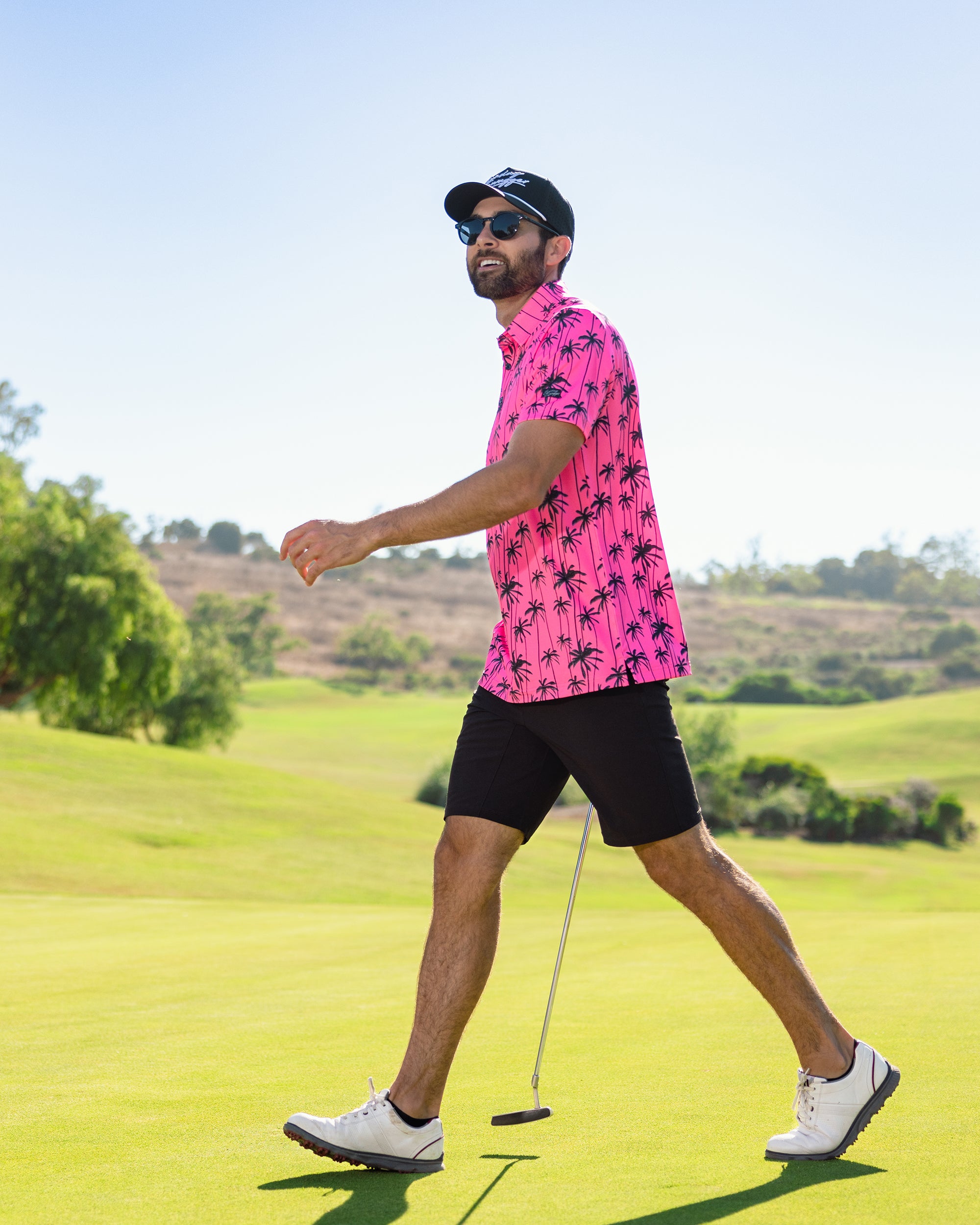 Sizzlin' pink and black mens golf polo