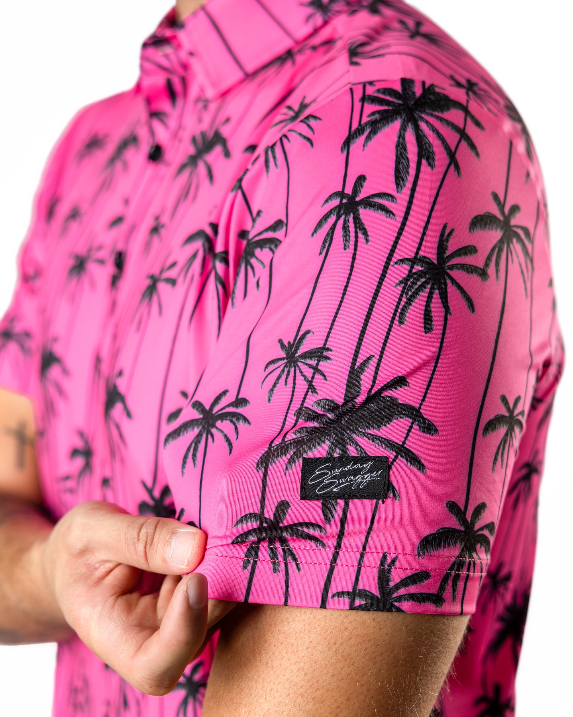 Sizzlin' pink and black mens golf polo