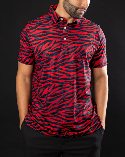 GOAT red zebra stripe golf polo